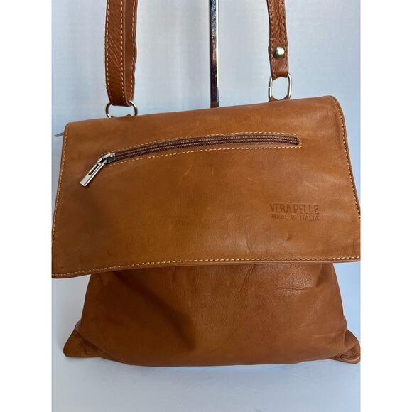 Vera Pelle Leather Cognac Brown Crossbody Shoulder Purse  Bag - Picture 2 of 15